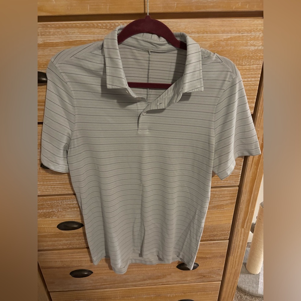 lululemon athletica Light Gray Striped Polo Shirt